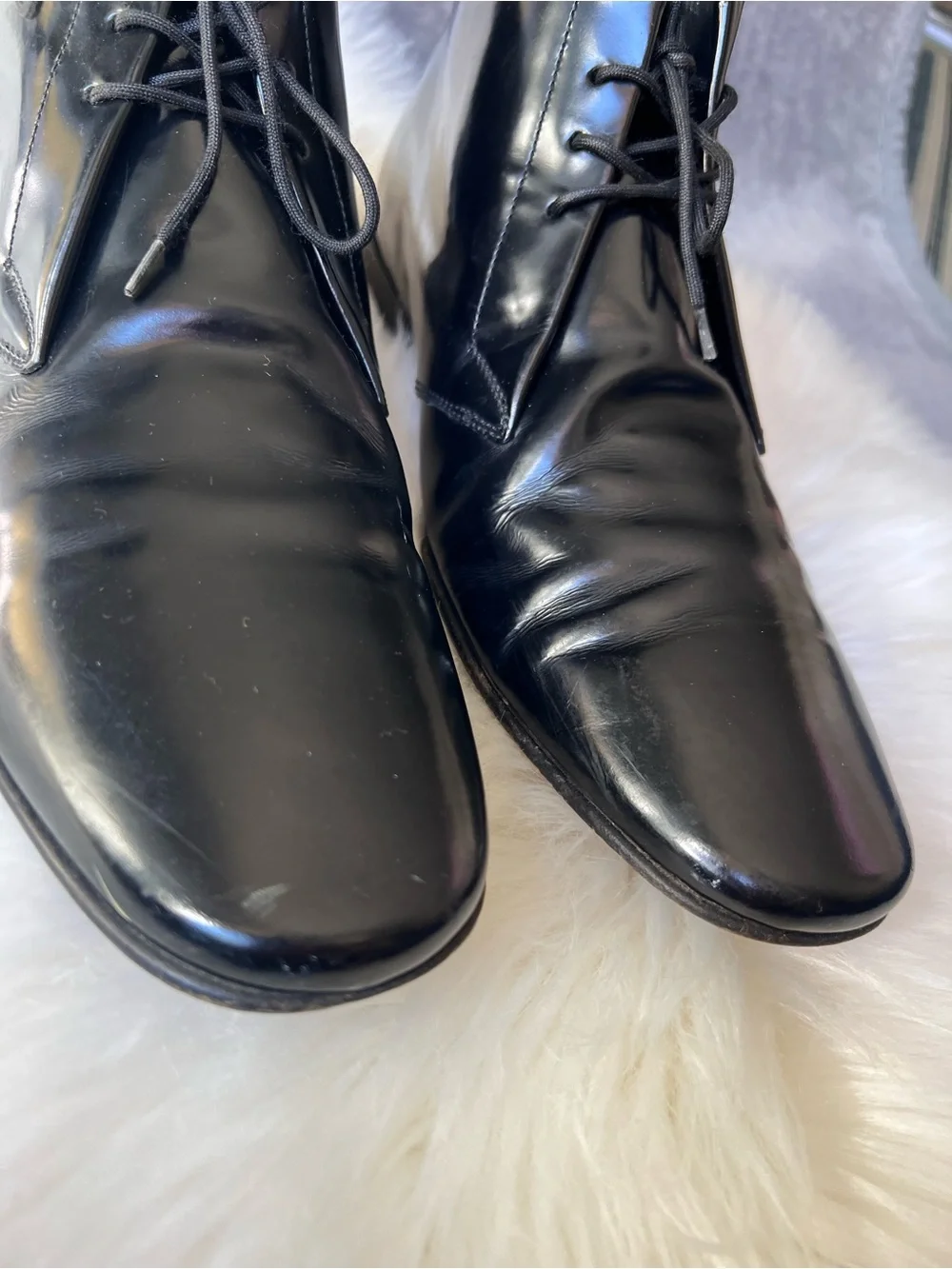 Burberry Leather Ankle Boots Sz 43 US 9.5 Patent Black Leather Lace Up